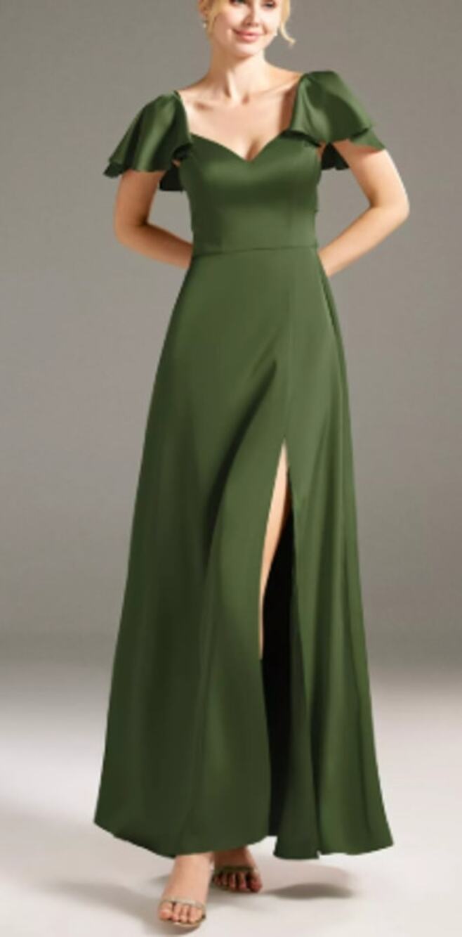 AW BRIDAL 4 S green olive Lotus satin bridesmaid formal party maxi dress NEW B35